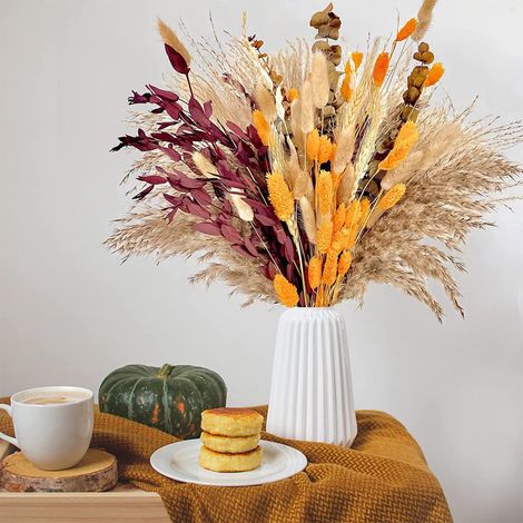 Pampas Grass - Dried Natural Decorative Grass Stems - Boho Home Wedding Party Decoration - 95 Pieces (1/5)