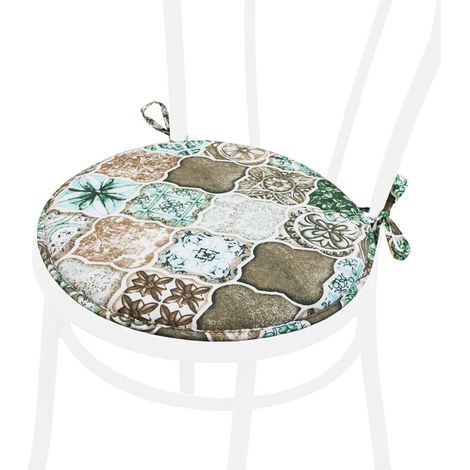 Cuscino Sedia Rotondo Morbido Lavabile Laccetti Fissaggio Maiolica Gotica 100% Made In Italy