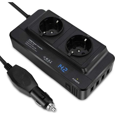 Convertisseur 12V 220V 200W pour Voiture avec 4 USB et 2 Prises EU Ortviai (1/4)