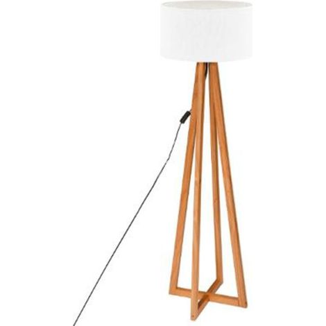 Atmosphera – Lampadaire liseuse multi pieds 141cm – Bois pin et abat-jour polyester – Stable et solide – Longueur câble 185cm