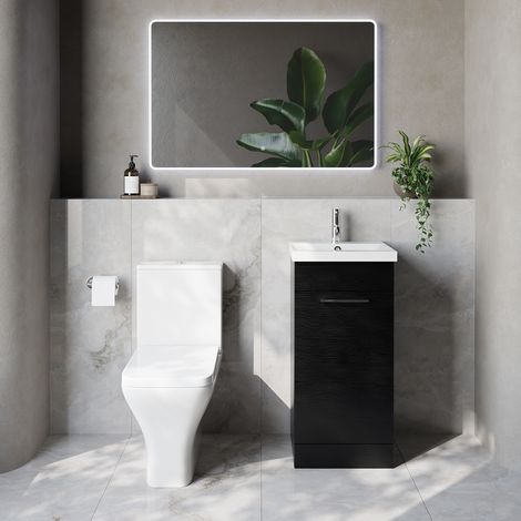 Napoli 390 Nero Oak 400mm Single Door Vanity Unit and Kingston Toilet Suite with Glide Basin - 400mm - Chrome 160mm Handle
