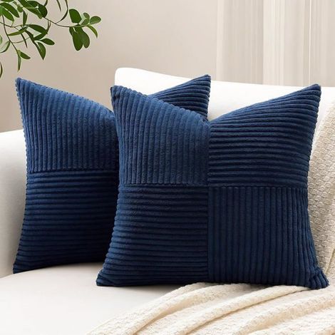 Lot de 2 Housse de Coussin 40x40 cm en Velours Côtelé,Housse Coussins Patchwork à Rayures Croisées 40 x 40 cm (Lot de 2) BLEU MARINE (1/5)