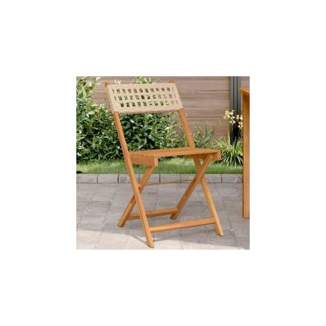 Chaises de bistrot lot de 2 beige bois massif d'acacia et rotin (1/5)