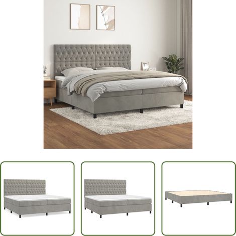Samtbett - Boxspringbett mit Matratze Hellgrau 200x200 cm Samt (1/5)