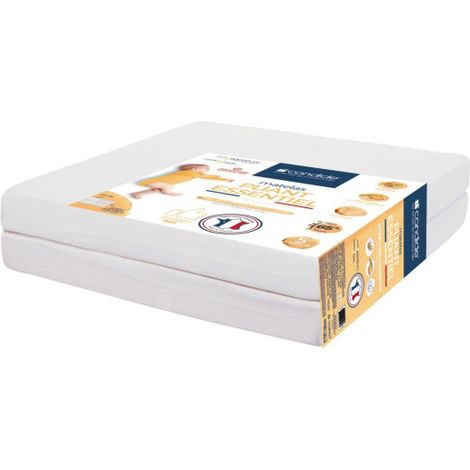 Matelas Bébé Pliant 2 Parties TINEO 60x120x7cm Essentiel Fabriqué En France - Garantie 5 ans (1/5)