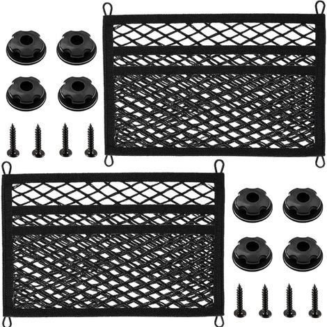 Filet de Rangement 3 Couches pour Coffre de Voiture 45 x 25 cm, Filet à Bagages élastique, Universel pour Voitures, caravanes, camions, Bateaux, Fixation par perçage (2 pièces, Noir) (1/5)