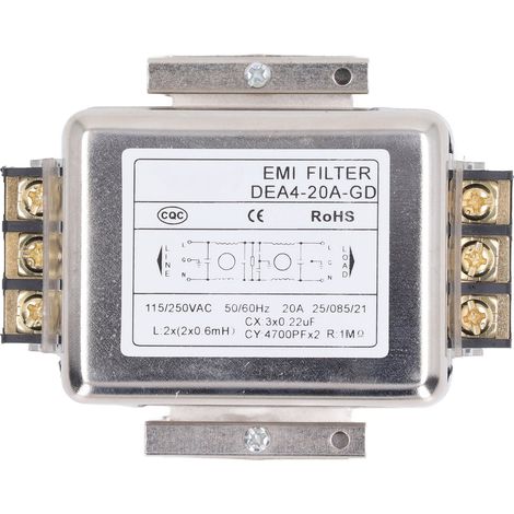Filtre anti-parasites EMI, 2 pôles, monophasé, 115 V/250 V, 20 A, 50/60 Hz (1/5)