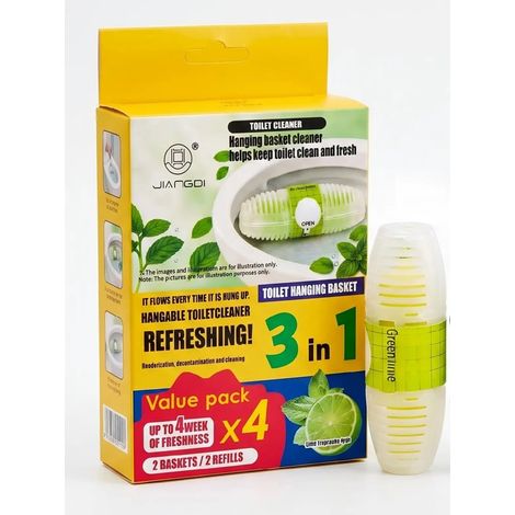 TrAdE Shop Traesio - Set Detergente Per Wc A Cestello Appendibile 3 In 1 Bastoncini Profumati Con Aroma Lime - (1/4)