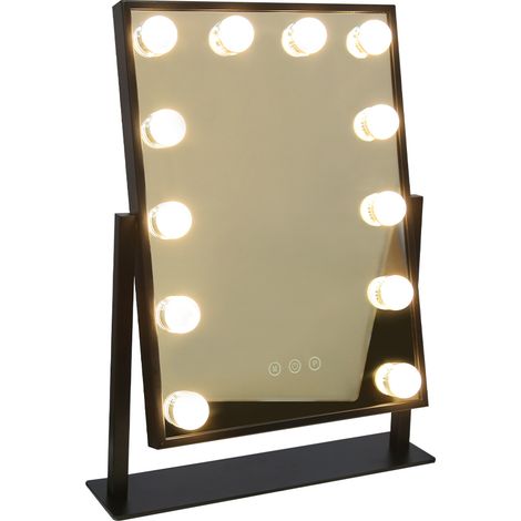 Skecten Espejo de Maquillaje Iluminado, con Luz 12 LED Brillante, Espejos para Tocador Iluminado Ajustable, Pantalla táctil, Negro (1/4)
