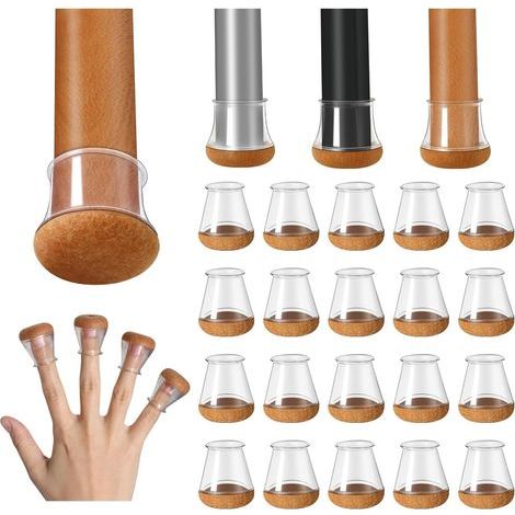 Set of 20 chair leg protectors made of silicone and thick felt, transparent, scratch-resistant, 14-20 mm diameter (1/5)