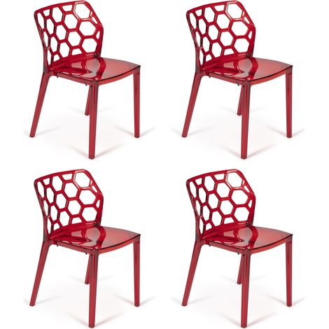 Pack 4 Sillas apilables HoneyComb en plástico traslucido rojo (1/5)
