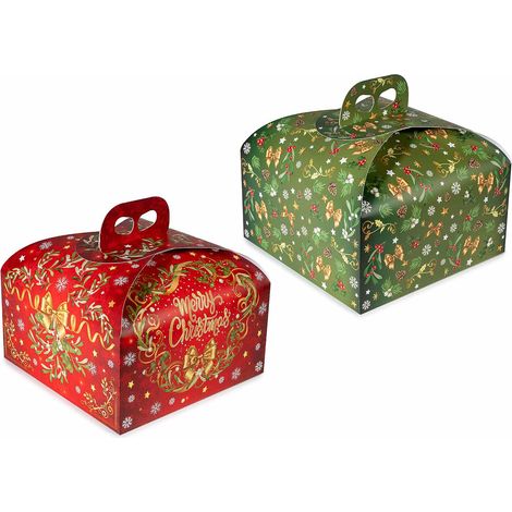 Scatole natalizie in carta colorata per panettone / pandoro con manico con stampa Natale vintage, set da 12 pezzi