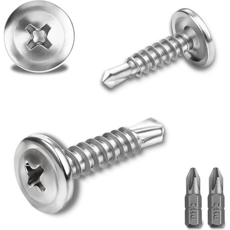 150 vis autoperceuses en acier inoxydable 410, tête fraisée Phillips 4,2 x 16 mm, pour vis à tête ronde, avec 2 forets (argenté) (1/5)