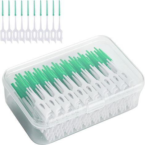 Badezimmerzubehör-Set, 200 Interdentalpicks, Zahnseidepicks, weiche Silikon-Interdentalzahnbürsten (grün)