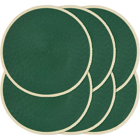 Lot de 6 Sets de Table Ronds tressés à la Main de 38,1 cm \u2013 Résistants à la Chaleur antidérapants et faciles à Nettoyer \u2013 pour Cuisine, Salle à Manger, intérieur et extérieur (Vert pin)'01 V