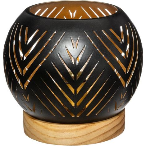 Lanterne ronde exotique LED en métal - Design 1 - Noir - D 14,5 x H 13,5 cm - Livraison gratuite (1/3)