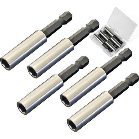 Support De Bits Magnétique - Extension 60mm Tige Hexagonale 1/4 Pouces - Pour Perceuse Visseuse à Chocs - Lot De 6 Pièces (1/5)