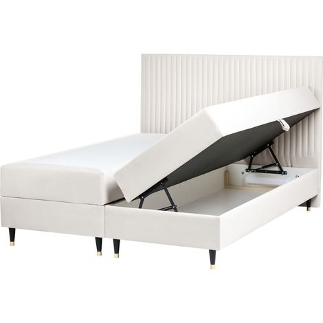 Letto matrimoniale in velluto bianco sporco con contenitore 160 x 200 cm Dame