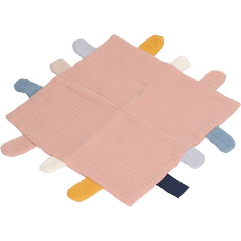 Une couverture douillette pour bébé, idéale pour apaiser l'anxiété. Fabriquée en coton doux, respirant et hypoallergénique, de couleur rose. (1/5)