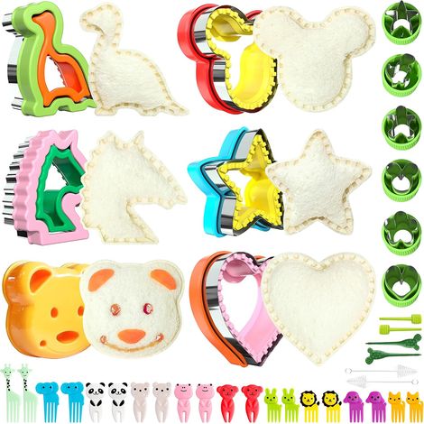 Kinder Sandwichtrimmer und -versluiter Set, Lunchaccessoires mit Früchten und Gemüse (Mickey Mouse, Dinosaurus, Star, Speculaasman) – 38 Stück (1/5)