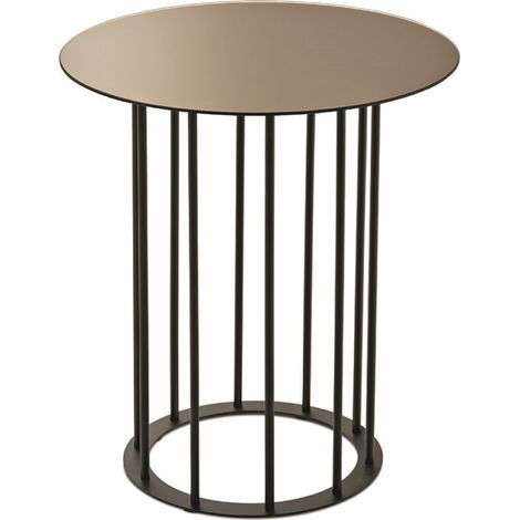 Tavolino tondo D45 cm con base in metallo Nero e piano in vetro Bronzo MUTE (1/2)