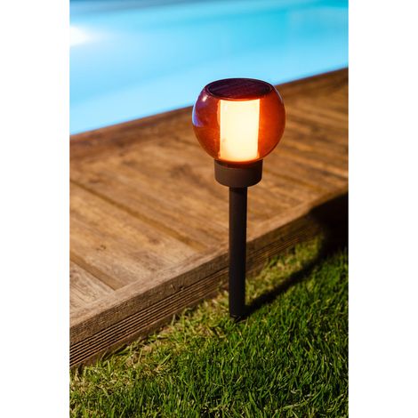 Lanterne solaire effet flamme naturelle 12 LED SMD ambrée Ø 10,5cm H41cm