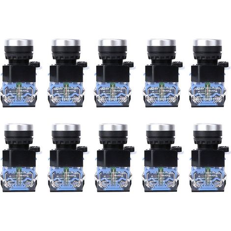 Lot de 10 interrupteurs à bouton-poussoir plats BEM38-11 22 mm bleus à réarmement automatique (1 position ouverte, 1 position fermée), avec démarreur électromagnétique et connecteur en alliage argenté (1/5)