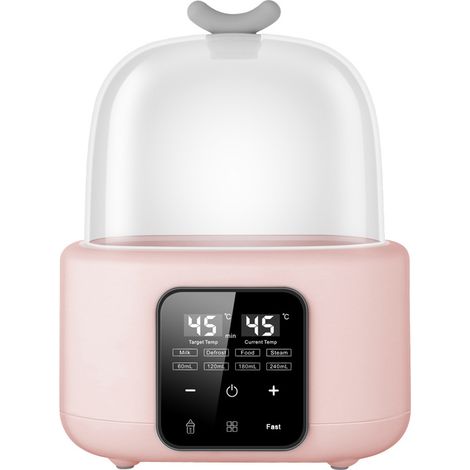 6-in-1 Flaschenwärmer, Flaschensterilisator, Flaschenwärmer mit Bürste und Clip, multifunktionaler Flaschenwärmer, Schnellwärmer für Babynahrung und zum Auftauen, automatische Abschaltung, Rosa