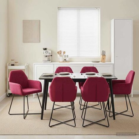 Lot de 4 chaises de salle à manger en velours bordeaux, structure métal, 55 x 50 x 84 cm - PANGIVO (1/5)