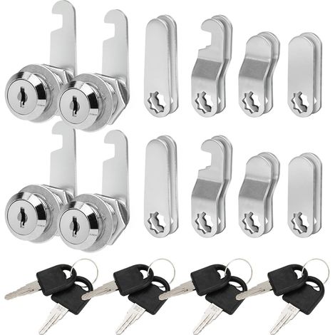 Spesh Lot de 4 Serrure Boite aux Lettres, 16mm Serrures de Armoire, Chaque Serrure Meuble avec 2 Clé et 5 Plaques de Serrure Différentes pour Casier Classeur Tiroir(16MM) (1/5)