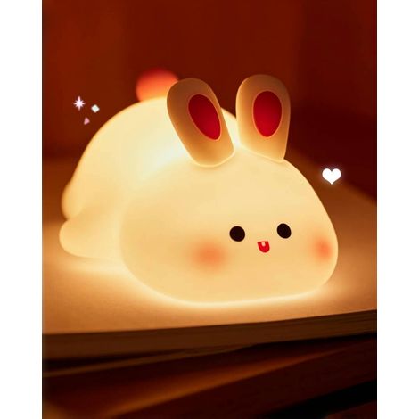 Veilleuse Enfant Lapin Visage Rond en Silicone Doux, Commande Tactile 3 Niveaux, Minuterie 30 Min Arrêt Auto, Rechargeable Bébé (1/5)
