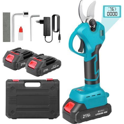 Sécateur électrique avec batterie, Sécateur de jardin électrique avec 2 x 21V 1500mAh batteries, affichage LCD, moteur sans balais, diam. de coupe max. 30mm (1,2 pouces), sécateur électrique (1/5)