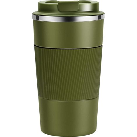 Tasse isotherme de voyage en acier inoxydable, verte, 510 ml, pour boissons chaudes et froides. (1/4)