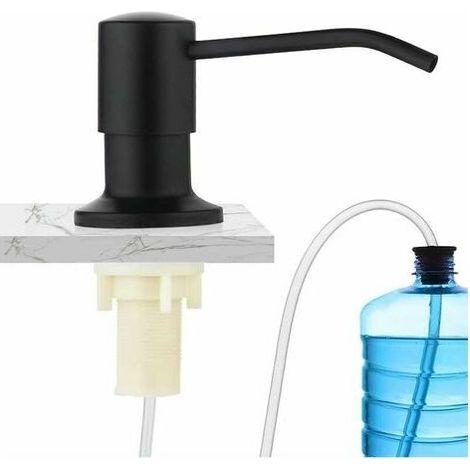 Distributeur de Savon Encastrable, Kit Distributeur de Savon en Acier Inoxydable, Noir Distributeur Savon Evier Cuisine Acier Inoxydable avec Téte de Pompe Intégrée avec Tube d'extension (1/5)