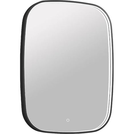 Specchio da bagno rettangolare luminoso antiappannamento con pulsante touch Cornice nera opaca 60 x 80 cm - RISOLINA (1/5)