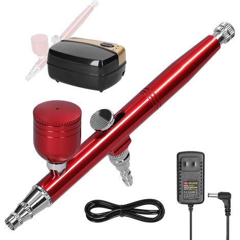 Kit Aérographe Professionnel Polyvalent avec Compresseur 18PSI, Pompe 3 Vitesses, Pistolet et Gobelet Pigment pour Maquette Auto, DIY, Maquillage, Nail Art, Peinture et Décoration Gâteau (1/2)