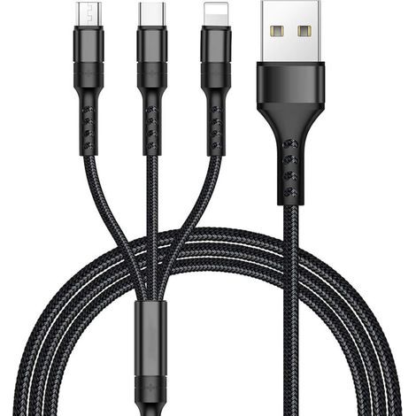 Câble Multi USB, 3 en 1 Multi Chargeur USB Câble en Nylon Tressé avec Micro USB Type C Connecteurs pour Samsung Galaxy S10/S9/S8,Huawei p30/P20,Honor,OnePlus,Wiko,Kindle 1.2M (Noir) NPTERBL (1/4)