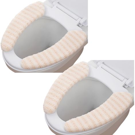 Lot de 2 paires de housses de siège de toilette rembourrées en peluche chaude et épaisse - Antidérapantes et douces - Lavables - Avec ruban adhésif (1/2)