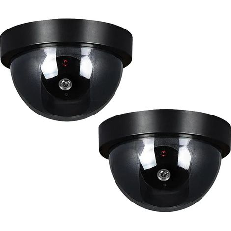 Fausse caméra dôme factice, 2 pièces, avec lumière, vidéosurveillance, caméra de sécurité, noire (1/5)