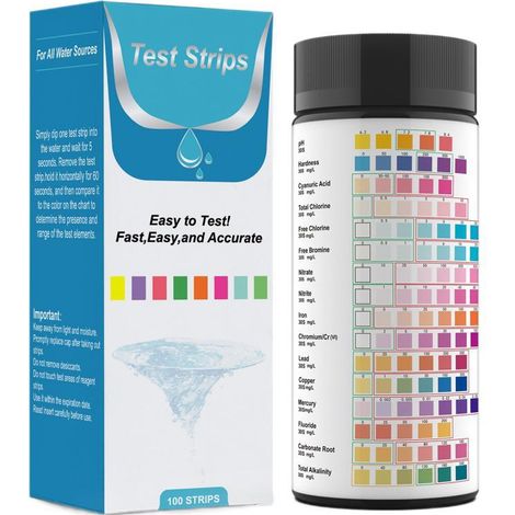 Bandelettes de test de qualité de l'eau – 100 bandelettes par paquet, bandelettes de test pour plusieurs indicateurs. (1/5)