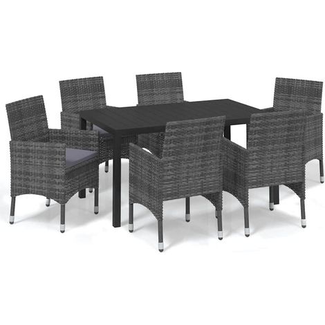 Maison Exclusive - Set da Pranzo per Giardino 7 pz con Cuscini Polyrattan Grigio (1/5)