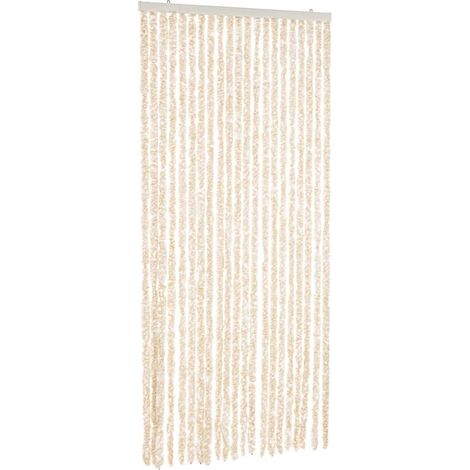 Fly Curtain Beige and White 90x200 cm Chenille vidaXL