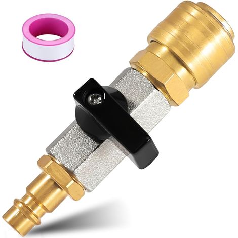 Robinet d'arrêt à air comprimé 1/4" - Raccord d'air comprimé - Distributeur d'air comprimé - Adaptateur d'air comprimé - Raccord rapide - Valve de remplissage d'air comprimé en laiton avec bande (1/5)