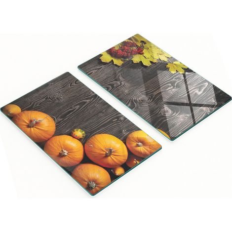 Tableros decorativos multifuncionales de vidrio templado con dise帽o de calabaza y madera, 2x30x52 cm.