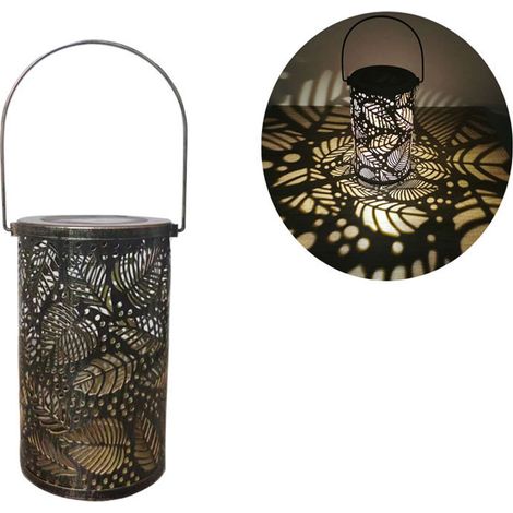 Lanterne solaire de jardin étanche d'extérieur avec motif de feuilles en métal - Idée cadeau de Noël (1/5)