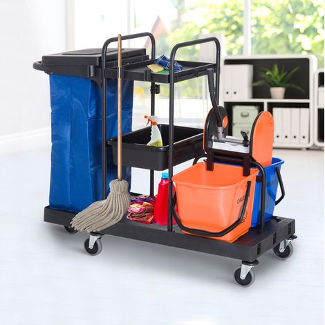 Carrello per pulizia professionale in metallo nero blu arancione 111 x 63,3 x 103 cm (1/5)