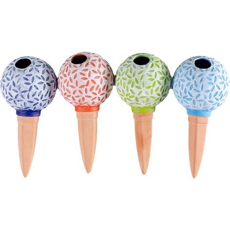 Lot de 8 boules d'arrosage décoratives (4 couleurs, 2 pièces par couleur) – Arrosoirs artisanaux en terre cuite pour plantes d'intérieur et de jardin (1/5)