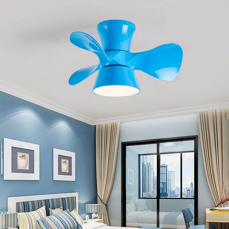 Ventilateur de plafond 55cm avec lumière et télécommande, Ventilateur de plafond LED à intensité variable, 6 vitesses, minuterie, 3 lames, Bleu