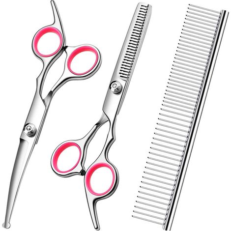 Tijeras circulares de acero inoxidable para mascotas, tijeras de aseo, tijeras para cortar el pelo, herramientas especiales para el cuidado de mascotas, juego de 3 piezas