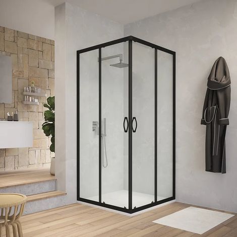Box doccia angolare 70x70 cm trasparente 4 mm profili neri Willis (1/5)